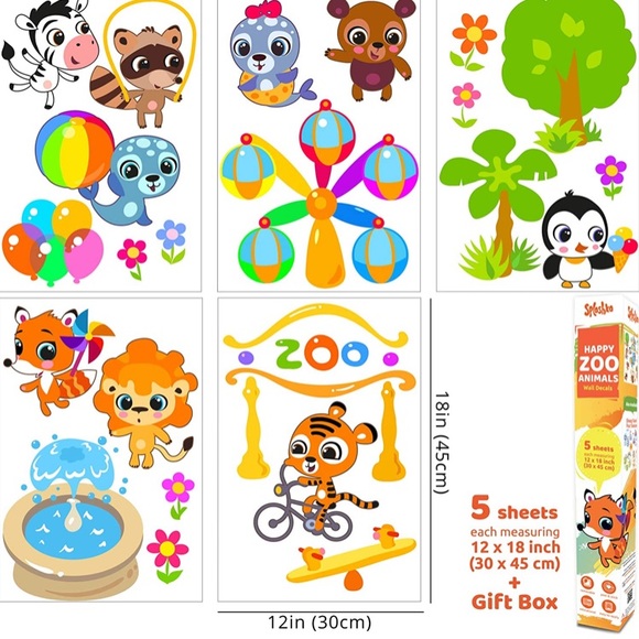 Splashka Happy Zoo Animals Kids Wall Decals - Picture 5 of 8